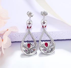 925 Sterling Silber Schmuck Rubi Edelsteine ​​Diamant Baumeln Ohrringe für Frauen Roter Kristall