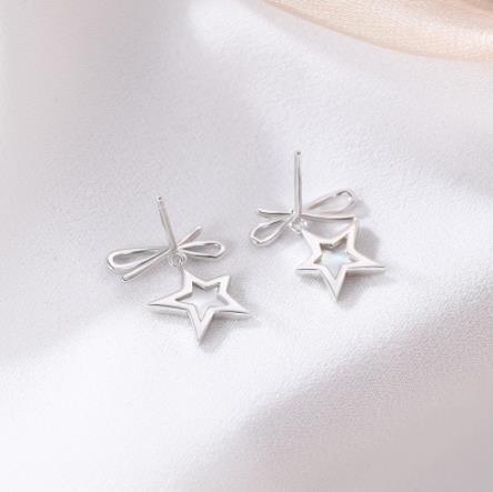 Bow Star 925 Sterling Silber überzogene niedliche Damenohrringe