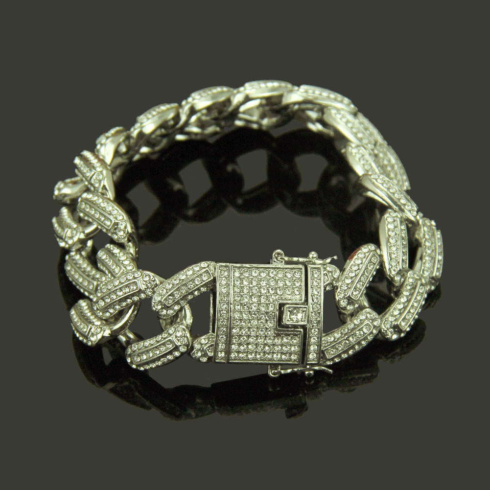 Iced Cuban Chain Mode Messing Armband Weiß Zirkonia Schmuck Hip Hop Fashion