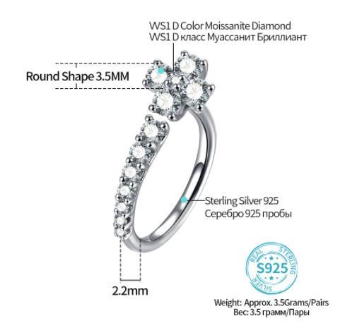 Top-Qualität 925 Silber Excellent Cut Pass Diamond Test Moissanite verstellbarer Ring