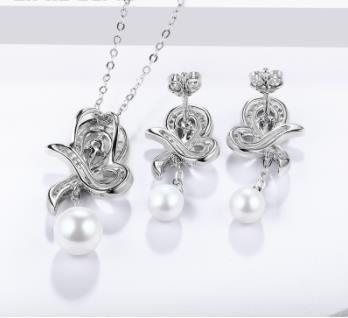 Koreanische Mode Frauen 925 Silber Perle Anhänger Süßwasser Perle Ohrringe Exquisite Schmuck-Set