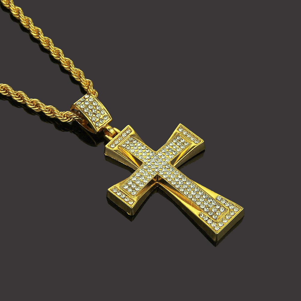 Mens Iced Out Cross CZ Inlay Anhänger 14K-18K Gold Farbe Hip Hop Halskette