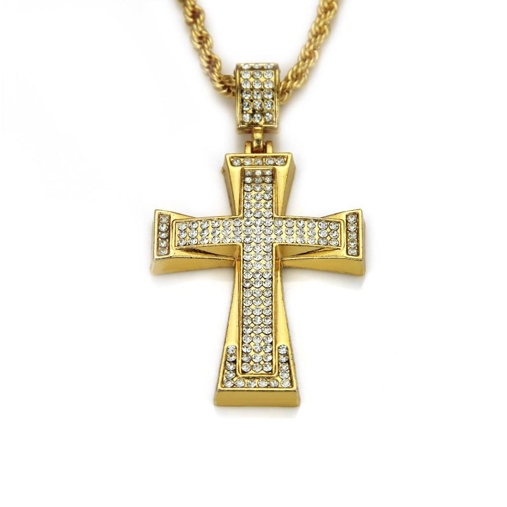 Mens Iced Out Cross CZ Inlay Anhänger 14K-18K Gold Farbe Hip Hop Halskette