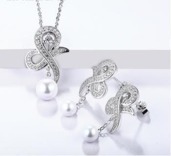 Koreanische Mode Frauen 925 Silber Perle Anhänger Süßwasser Perle Ohrringe Exquisite Schmuck-Set