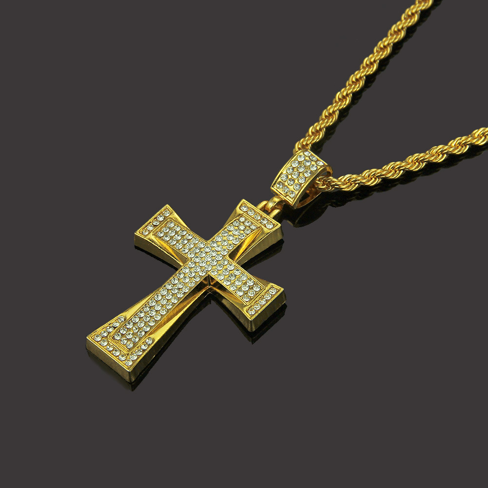 Mens Iced Out Cross CZ Inlay Anhänger 14K-18K Gold Farbe Hip Hop Halskette