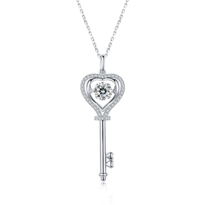 Magic Key 925 Sterling Silber plattierte 14K Platin Moissanite Halskette