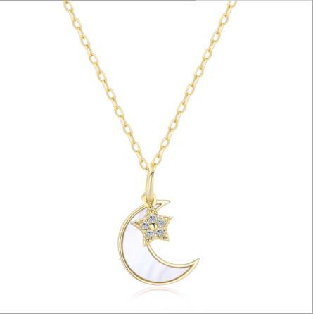 S925 Silber Halskette Stern Mond Shell Schmuck Kette Geschenk Fantasie Mond und Stern