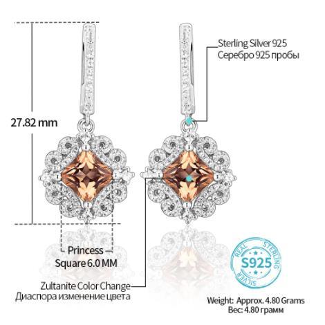 Quadratisch geschnittene, wunderschöne Damenohrringe aus 925er Sterlingsilber, vergoldet