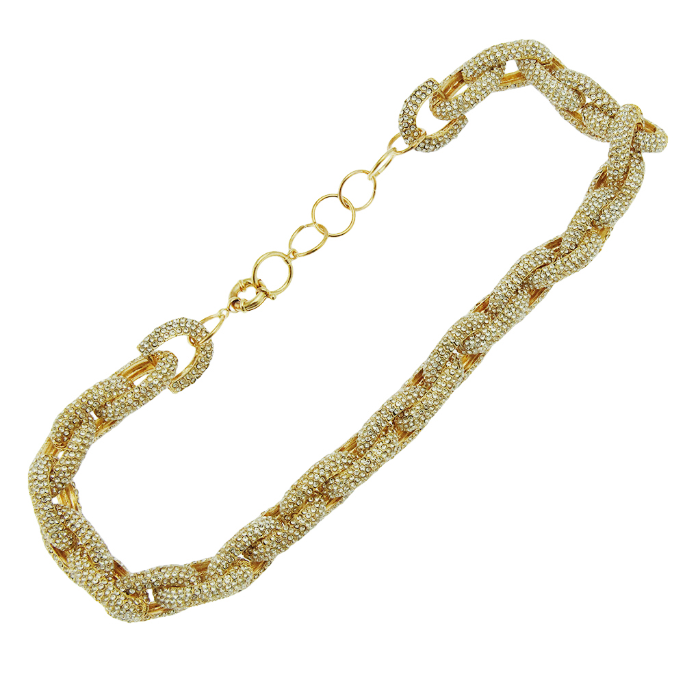 Dicke Kette mit Crystal Gold Halskette