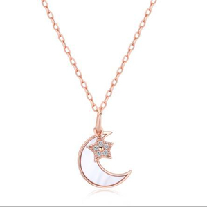 S925 Silber Halskette Stern Mond Shell Schmuck Kette Geschenk Fantasie Mond und Stern