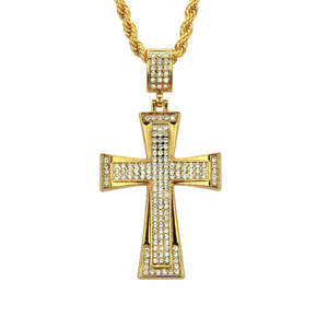 Mens Iced Out Cross CZ Inlay Anhänger 14K-18K Gold Farbe Hip Hop Halskette